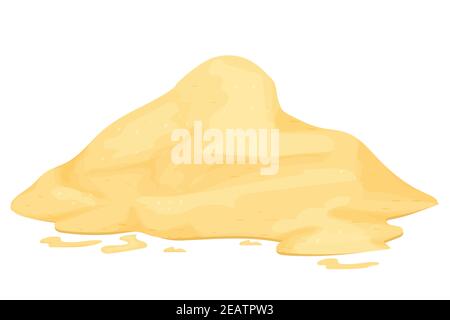 Pile of sand detailed drawing isolated on white background. Sandy dune in desert or at beach, construction or manufacturing material. Decorative desig Stock Vector