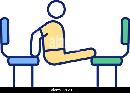 Press-ups between two chairs RGB color icon Stock Vector