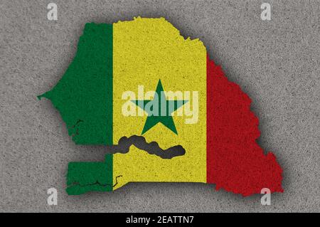 Map and flag of Senegal on felt Stock Photo