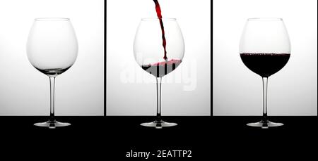 Three glasses of red wine and a bottle Stock Photo