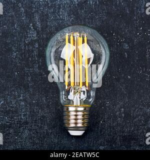 LED lamp bulb, transparent, close-up on dark background Stock Photo