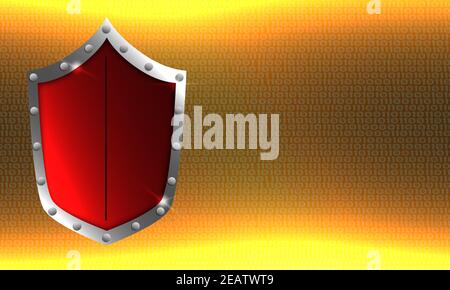 Red shield with binary background Stock Photo