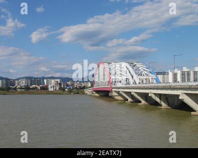 Soyanggang (Soyang river) bridge near skywalk in Chuncheon city of South Korea Stock Photo