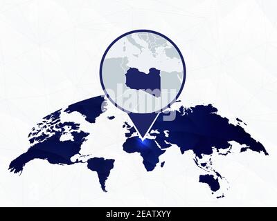 Libya detailed map highlighted on blue rounded World Map. Map of Libya in circle. Stock Vector