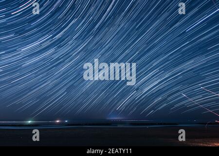Of 120 minutes, star of the trajectory (Sendai Arahama Coast) Stock Photo