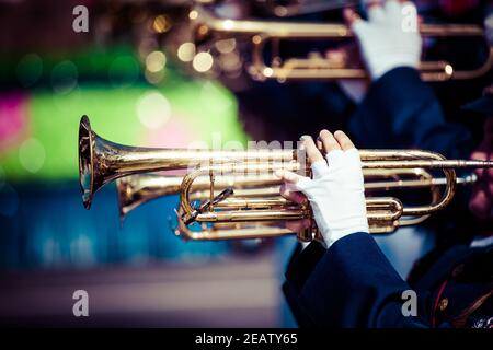 Brass Band in uniform performing Stock Photo