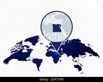 Egypt detailed map highlighted on blue rounded World Map. Map of Egypt in circle. Stock Vector