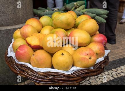 Fresh exotic fruits in Mercado Dos Lavradores. Funchal, Madeira, Portugal Stock Photo