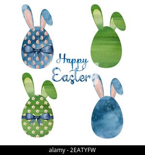 Beautiful watercolor drawing of Easter eggs. Close-up, no people, texture. Congratulations for loved ones, relatives, friends and colleagues Stock Photo