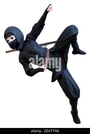 3D Rendering Cartoon Ninja Boy on White Stock Photo