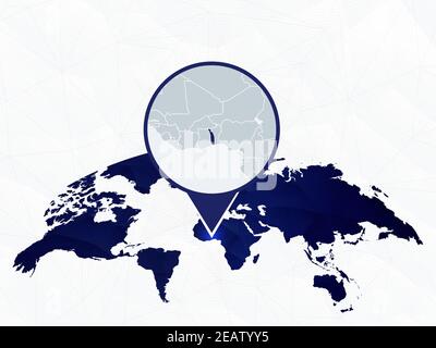 Togo detailed map highlighted on blue rounded World Map. Map of Togo in circle. Stock Vector