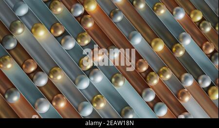 abstract background with gold, silver and copper-colored spheres. Stock Photo