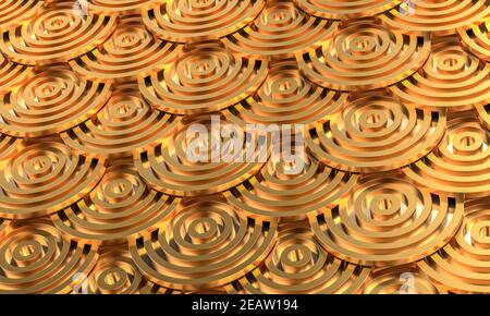 geometric background with metallic and gold concentric circles. Stock Photo