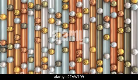 abstract background with gold, silver and copper-colored spheres. Stock Photo