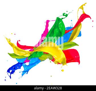 Colorful Paint Splashes Isolated on White. Abstract Splashing Stock Photo
