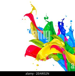 Colorful Paint Splashes Isolated on White. Abstract Splashing Stock Photo