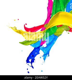 Colorful Paint Splash Isolated on White. Abstract Splashing Stock Photo