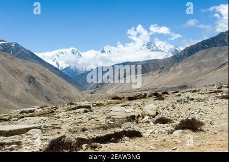 Mountains of Himalayas, young beautiful high mountains of Tibet. Stock Photo