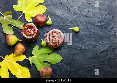 Fig jam in a glass jar Stock Photo