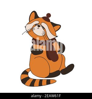 red panda, cat bear. Character cute beast. Funny animals. Autumn decoration. illustration isolated on white background Stock Photo