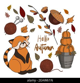 Autumn stickers. Set of cute autumn cartoon characters, plants and food.  Fall season. Collection of scrapbook elements for party, harvest festival  or Stock Photo - Alamy