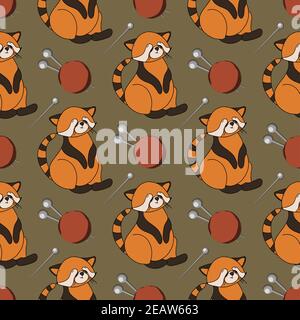 Autumn pattern with animals. Red panda character. Acorns. Autumn background. Print for children's textiles and fabrics. Cute animals. illustration Stock Photo