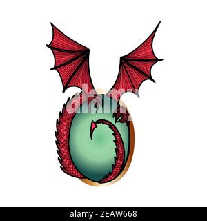 Abstract dragon sign on white background. Gem and dragon wings. Decorations. Stock Photo