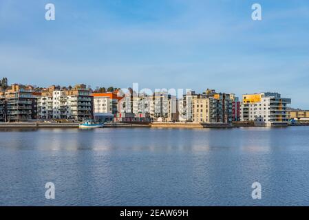 Residential buildings on shore of Bothnian bay at Sundsvall, Sweden Stock Photo