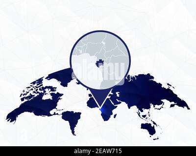 Gabon detailed map highlighted on blue rounded World Map. Map of Gabon in circle. Stock Vector