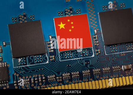 China flag in the center of a circuit board Stock Photo