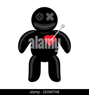 Woodoo Doll with Red Heart Isolated on White Background Stock Photo