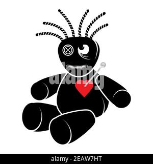 Voodoo Doll with Red Heart Isolated on White Background Stock Photo