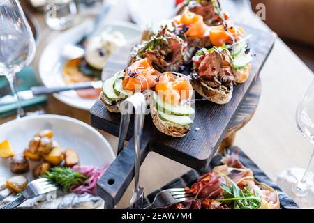 Fiesta party buffet table with food Stock Photo