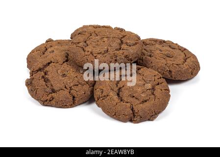 Dark chocolate chips cookies on white background Stock Photo