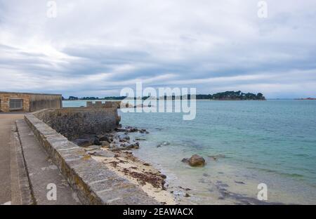 Roscoff, France - August 28, 2019: Small fortified old city of Roscoff on the north coast of Finistere in Brittany Stock Photo