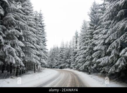 slippery road surface in winter Stock Photo