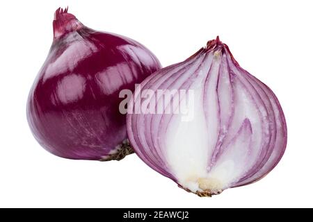 Vegetable red onion onions vegan slice sliced isolated on white Stock Photo