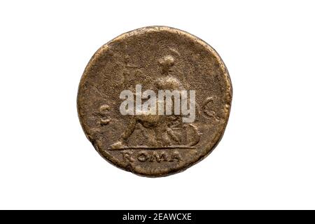 Roman Dupondius Coin of  Roman Emperor Nero Stock Photo