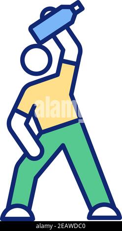 At-home workout with water bottle RGB color icon Stock Vector
