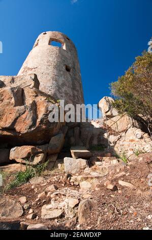 San Gemiliano Tower, Arbatax, Tortolì, Ogliastra Province, Sardinia, Italy, Europe Stock Photo