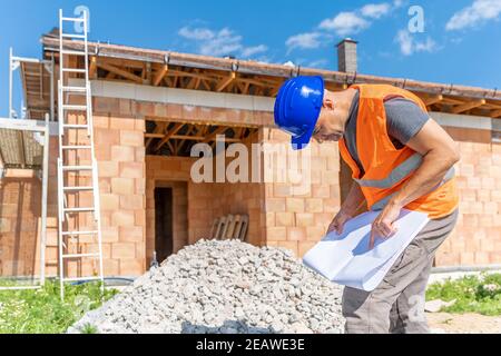 inspection of the construction project, manager on the construction. Stock Photo