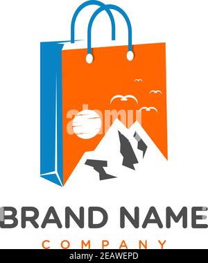 mountain equipment shopping logo design Stock Vector