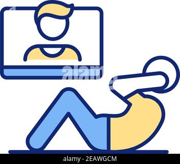 At-home virtual workout RGB color icon Stock Vector