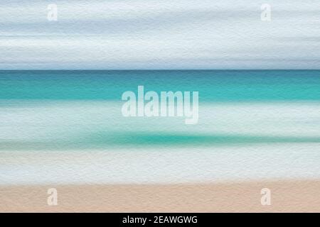 Sea and sandy beach abstract watercolour paint on texture paper background Stock Photo
