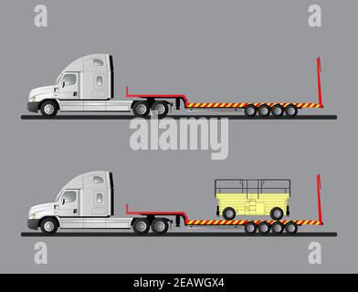 American low loader truck with and without cargo. Stock Vector