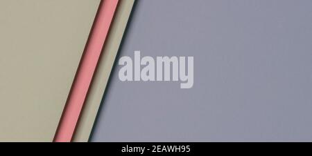 Abstract colored paper texture background. Minimal geometric shapes and lines in light blue, pastel pink, green colors Stock Photo