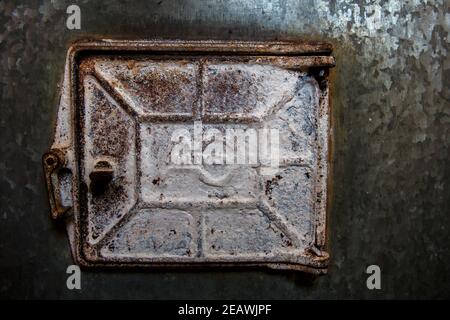 Oven door, flap. Cast iron door Stock Photo