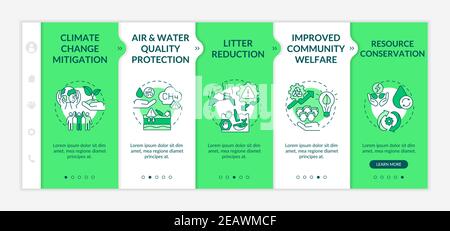 Biodegradable waste reduction benefits onboarding vector template Stock Vector