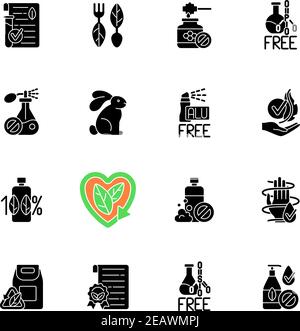 Natural cosmetic black glyph icons set on white space Stock Vector