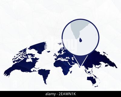 Sri Lanka detailed map highlighted on blue rounded World Map. Map of Sri Lanka in circle. Stock Vector